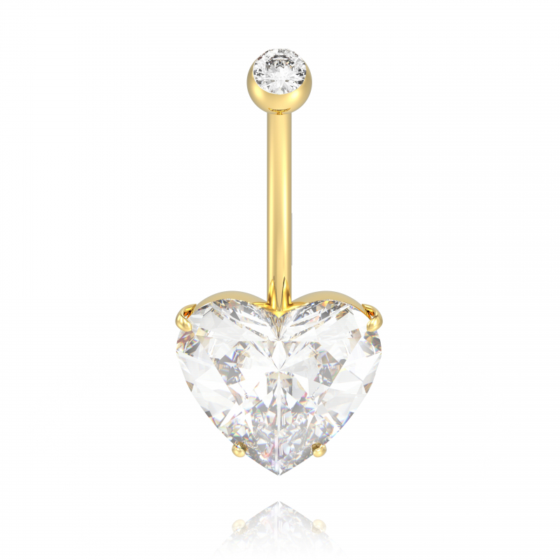Piercing Nombril Coeur serti en or 18 carats jaune ou blanc